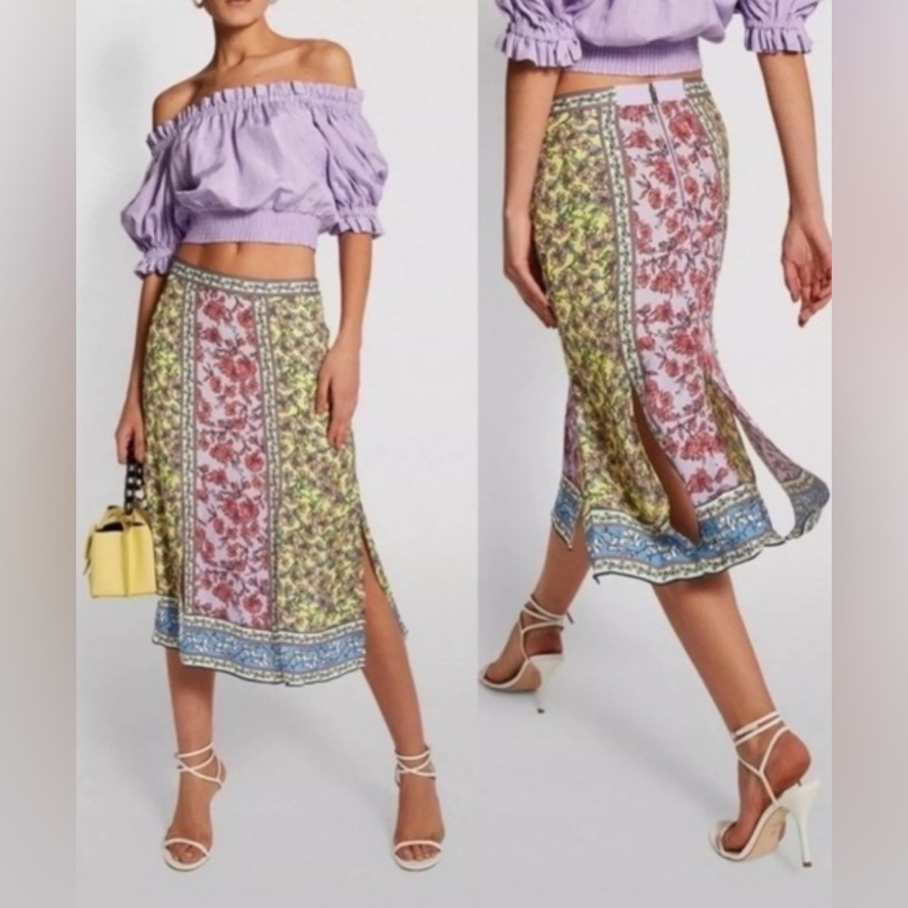 Alice + Olivia Athena midi floral swingy viscose skirt w/ slits -8 (fits like 6)